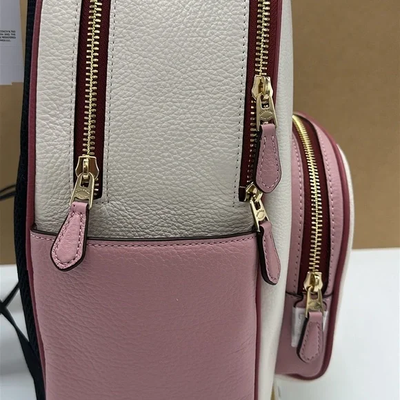 Coach Court Stripe Heart Motif Pebble Leather Chalk White Backpack NWT - Picture 3 of 16